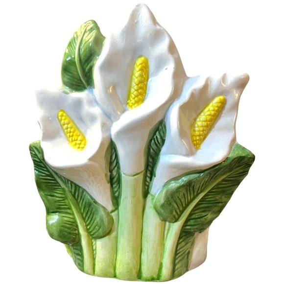CERAMICA CONTINENTAL Vtg Calla Lily Pottery Planter Pot 9"x7.5"x6" - Picture 1 of 11